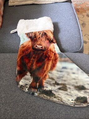 Highland Cow Holiday Stocking with Furry Cuff